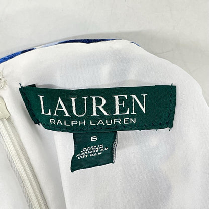 LAUREN RALPH LAUREN ローレン ラルフローレン ブルー×ホワイト 総柄 Aライン ノースリーブワンピース ワンピース