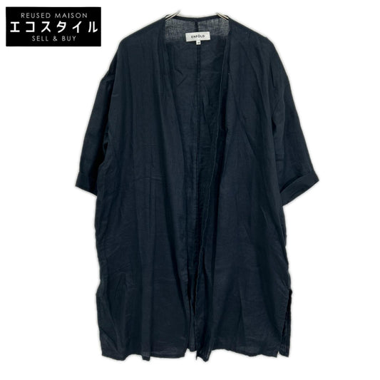 ENFOLD Enfold 300AS130-3450 black cotton-linen overcoat coat