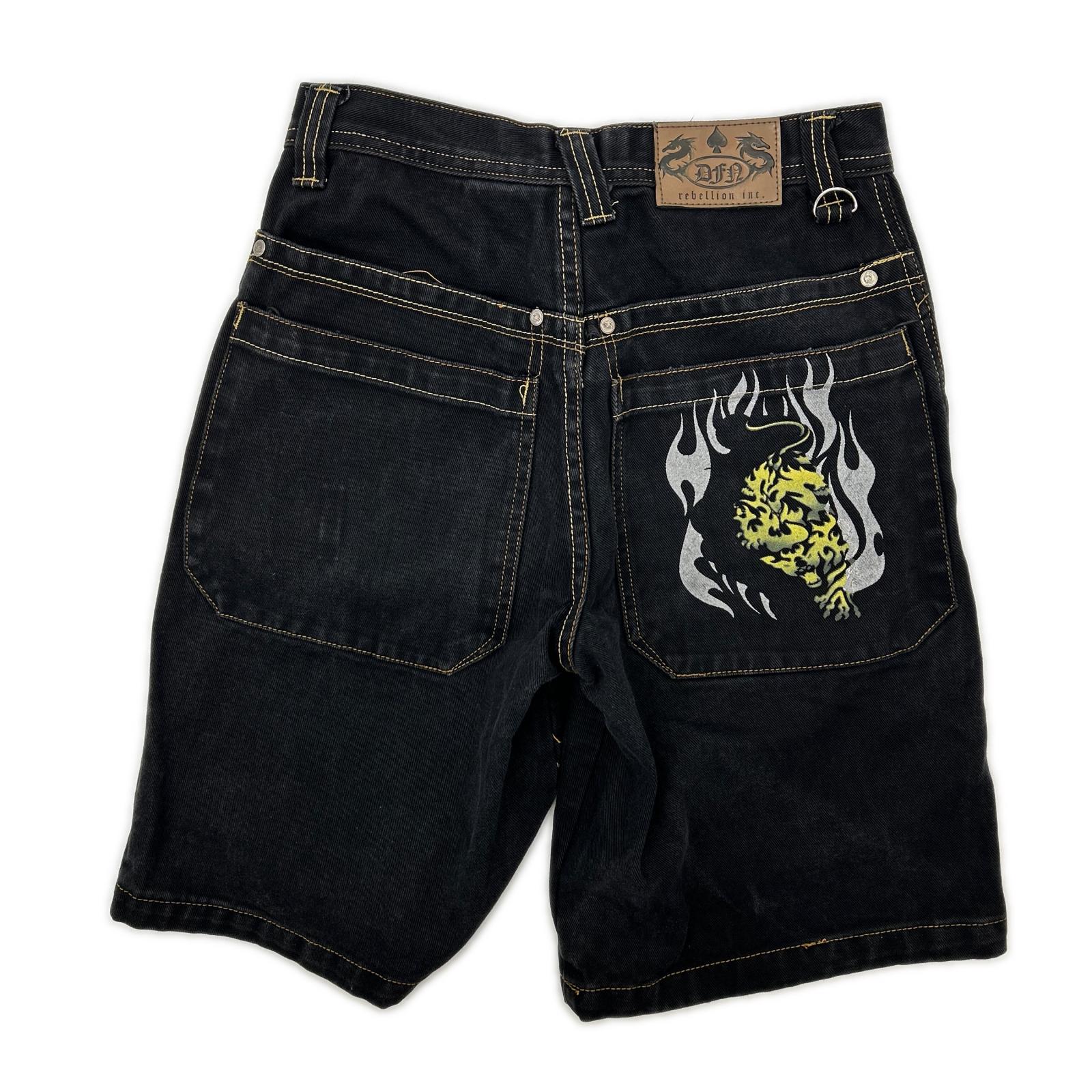 JNCO JEANS ジンコジーンズ 90s～00s　バギー　FLAMEHEAD ブラック デニムペインターショーツ ボトムス