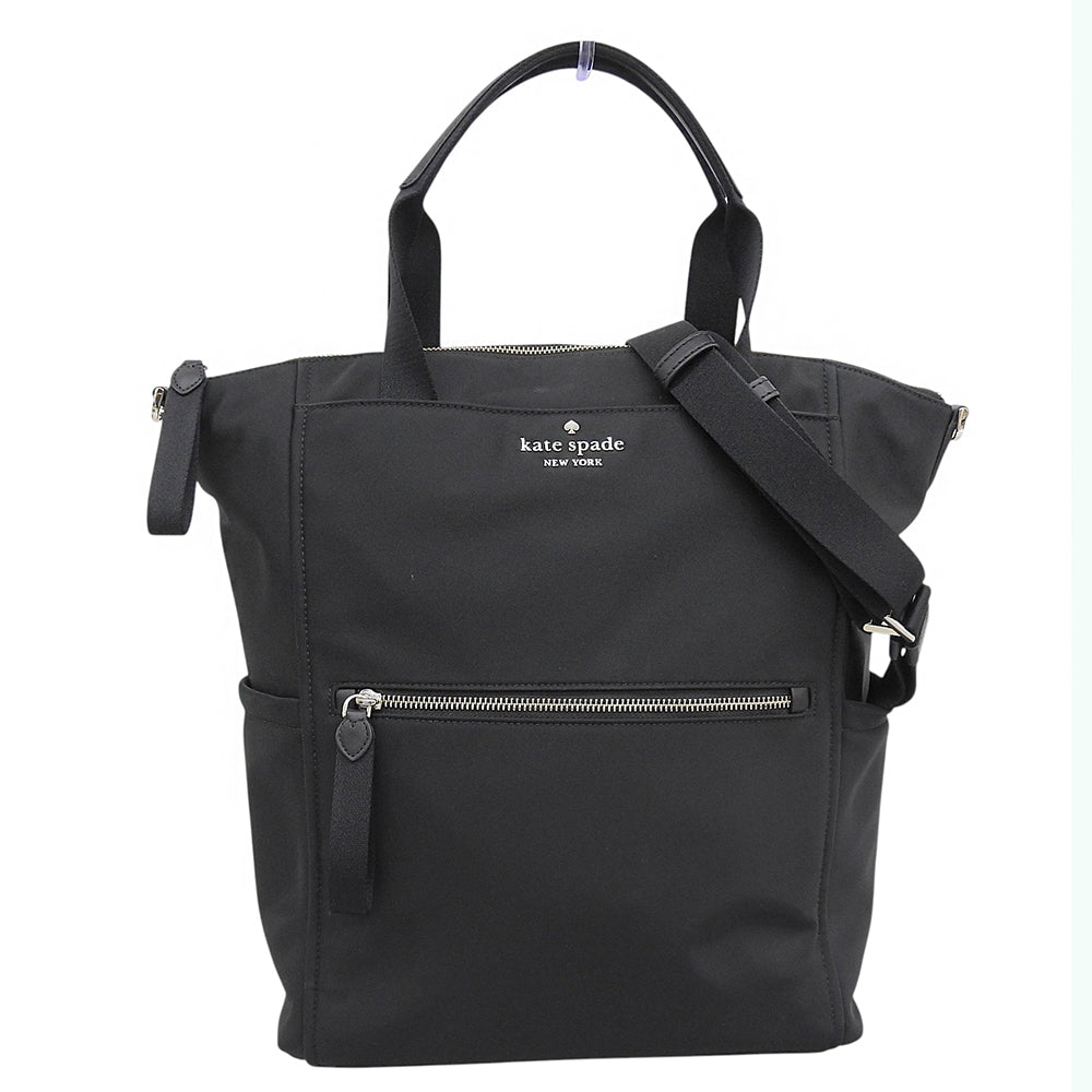 Kate spade ケイトスペード 美品 チェルシーコンバーチブル バッグパック リサイクルナイロン 3WAY トート ショルダー レディース ブラック ハンドバッグ