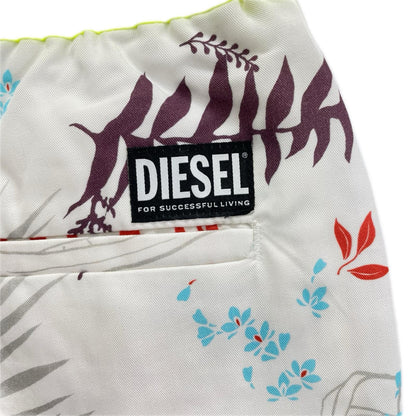 DIESEL ディーゼル 蛍光イエロー ウエストバンド ボタニカル柄 ハーフナイロンパンツ ボトムス