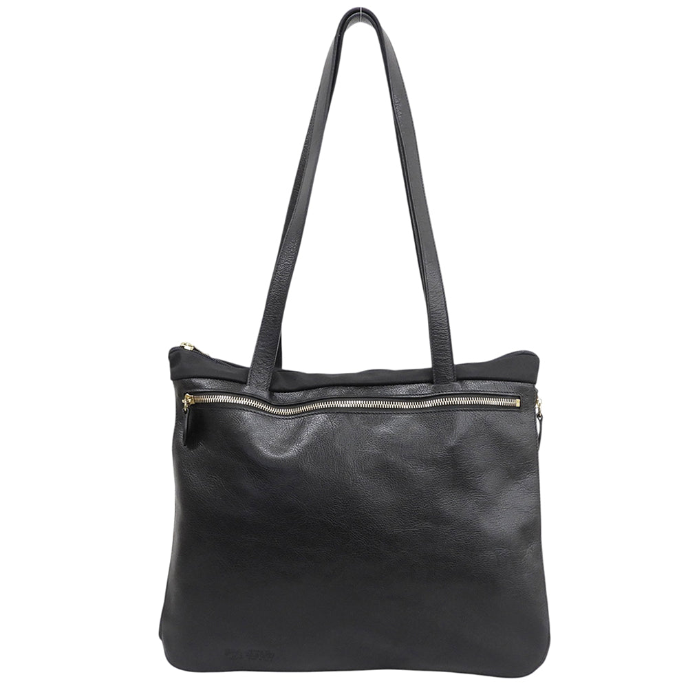 IL BISONTE イルビゾンテ フロント ファスナー 2way トートバッグ レディース レザー×ナイロン ブラック トートバッグ