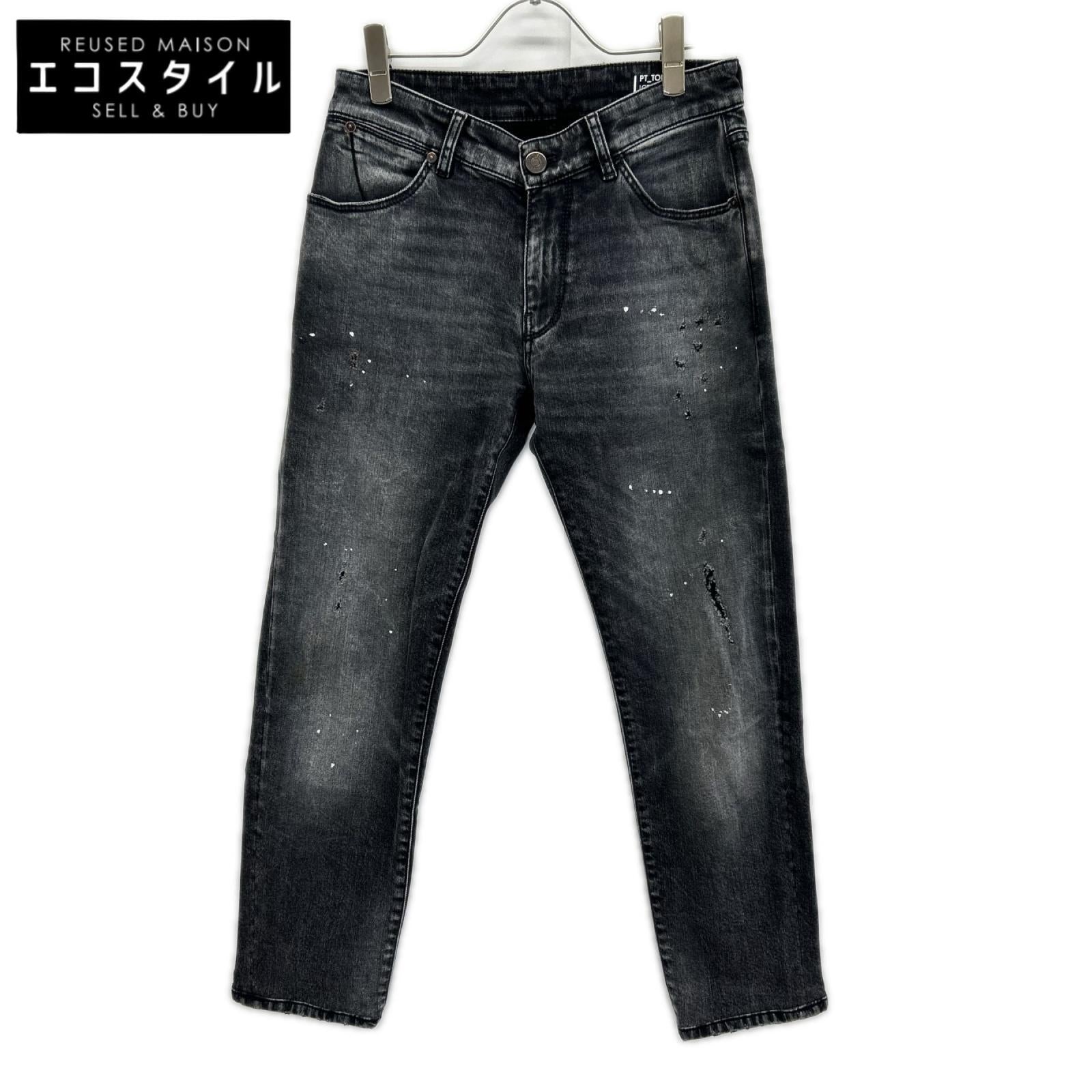 PT TORINO ピーティートリノ N231-P285 ブラック コットン ダメージ加工 ストレッチデニムパンツ ボトムス