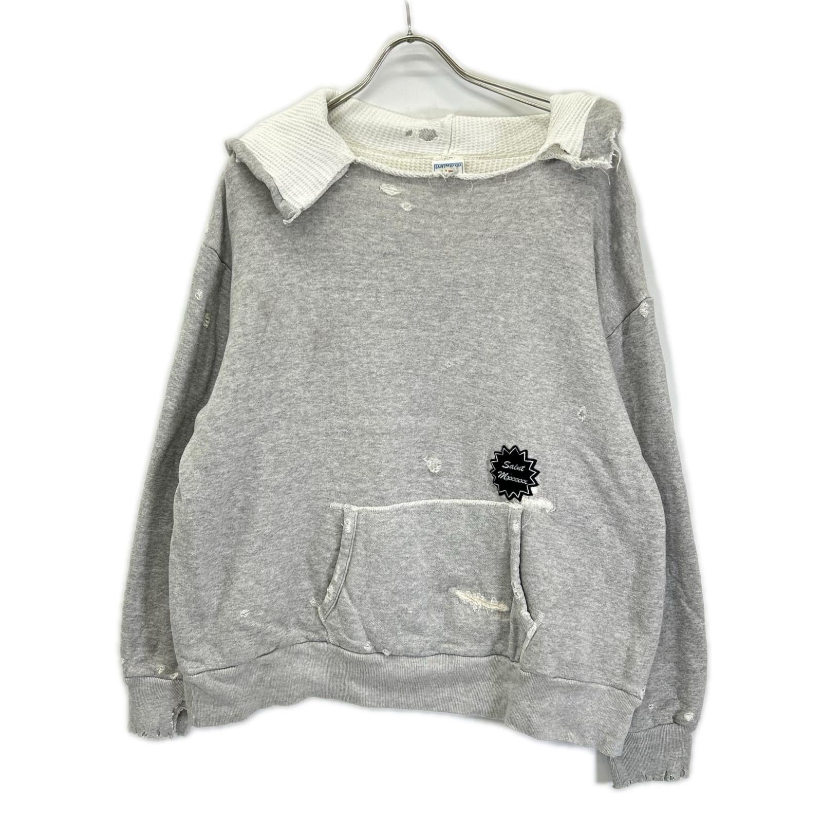 SAINT MICHAEL セントマイケル 24SS HOODIEDOUBLE FACE グレー ダメージ加工 長袖スウェット トップス