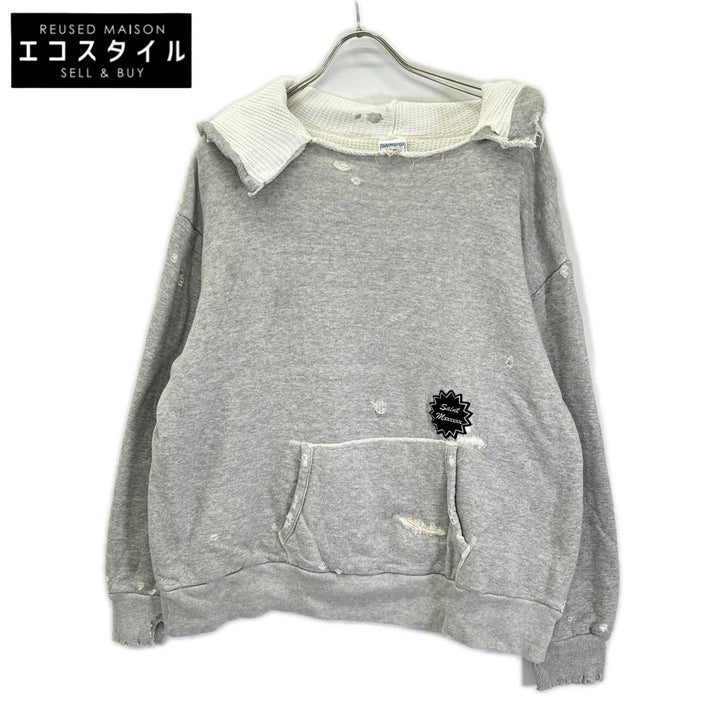 SAINT MICHAEL セントマイケル 24SS HOODIEDOUBLE FACE グレー ダメージ加工 長袖スウェット トップス
