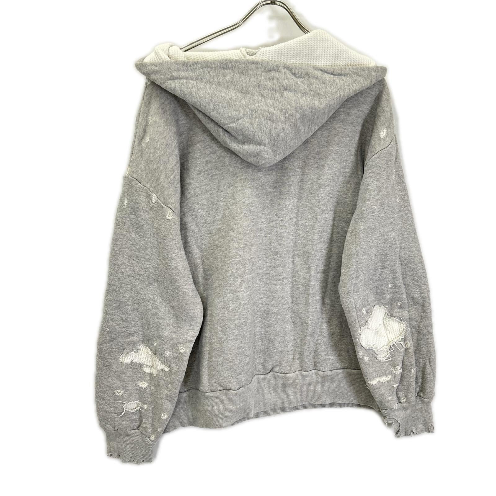 SAINT MICHAEL セントマイケル 24SS HOODIEDOUBLE FACE グレー ダメージ加工 長袖スウェット トップス