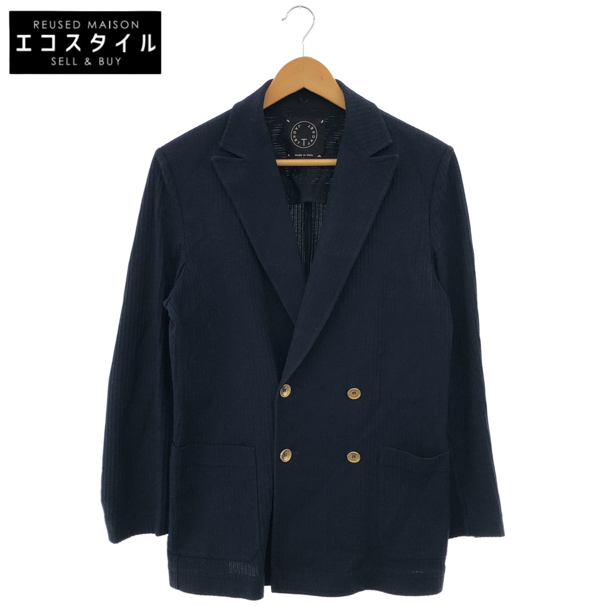 T-JACKET ティージャケット ネイビー コットンストレッチグログラン 4Bダブルジャケット トップス