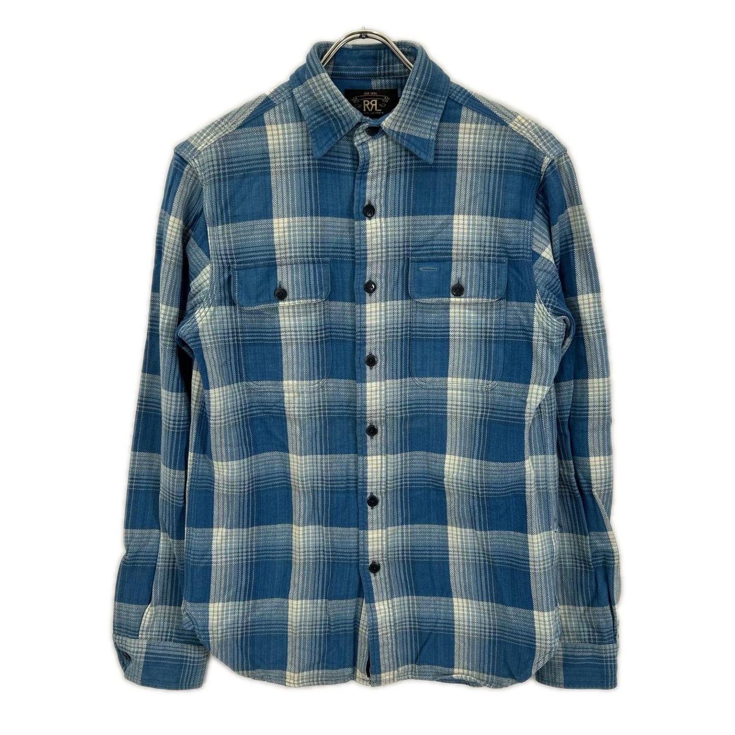 RRL ダブルアールエル ブルー コットン ダブルポケット チェック シャツ トップス
