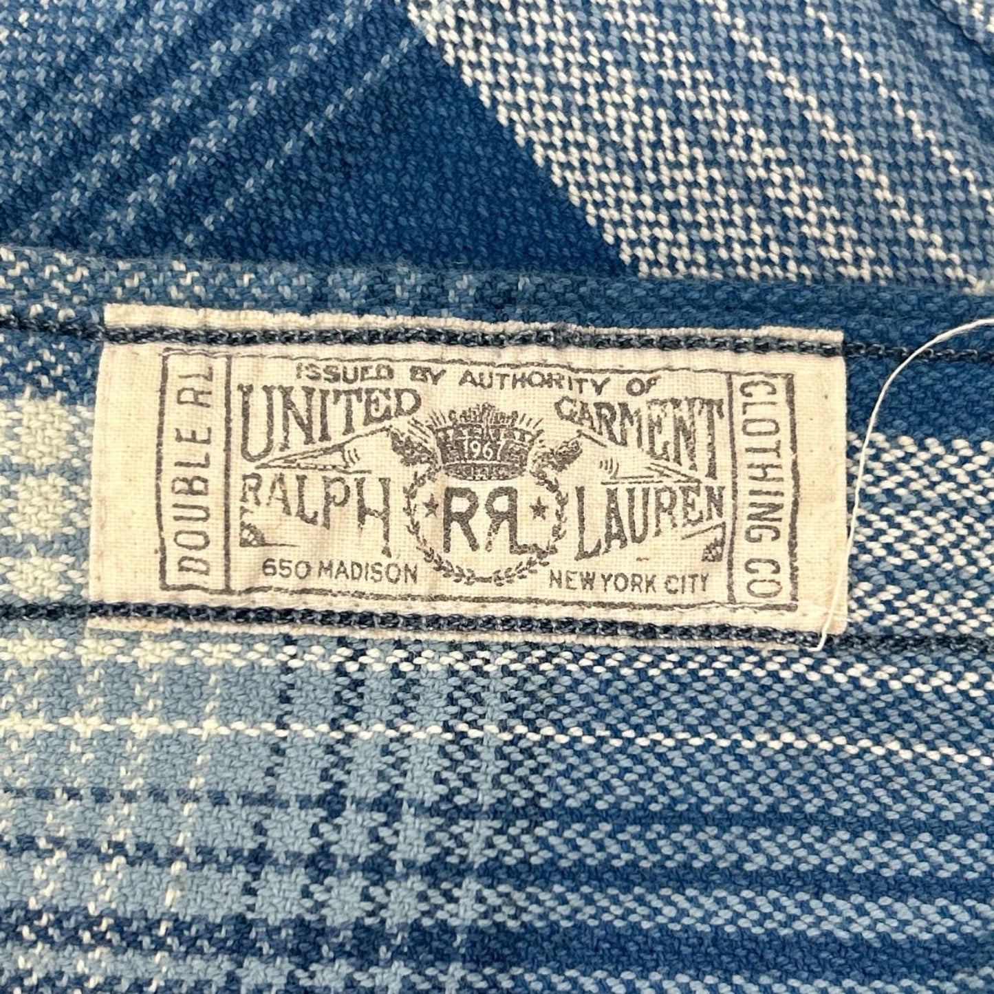 RRL ダブルアールエル ブルー コットン ダブルポケット チェック シャツ トップス