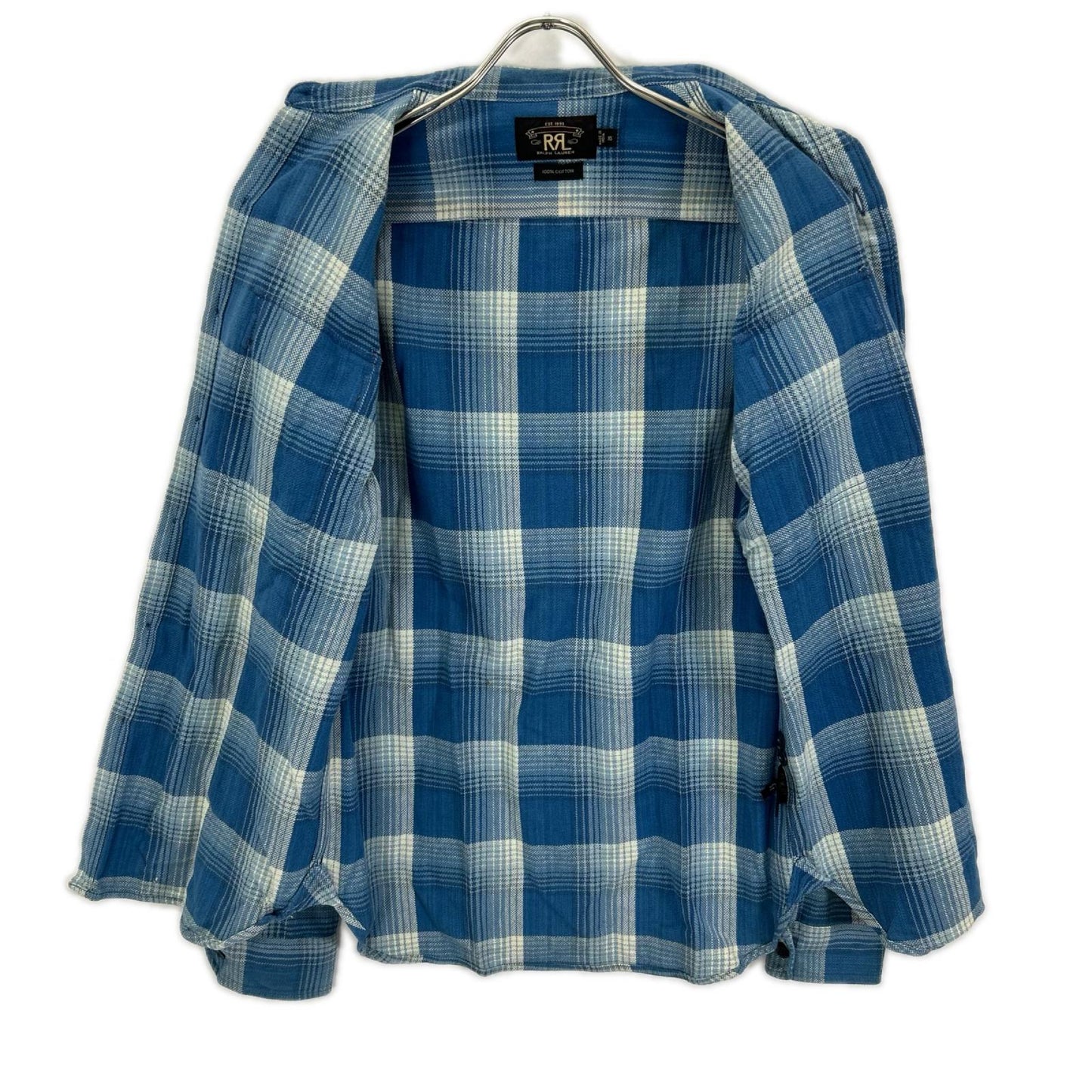 RRL ダブルアールエル ブルー コットン ダブルポケット チェック シャツ トップス