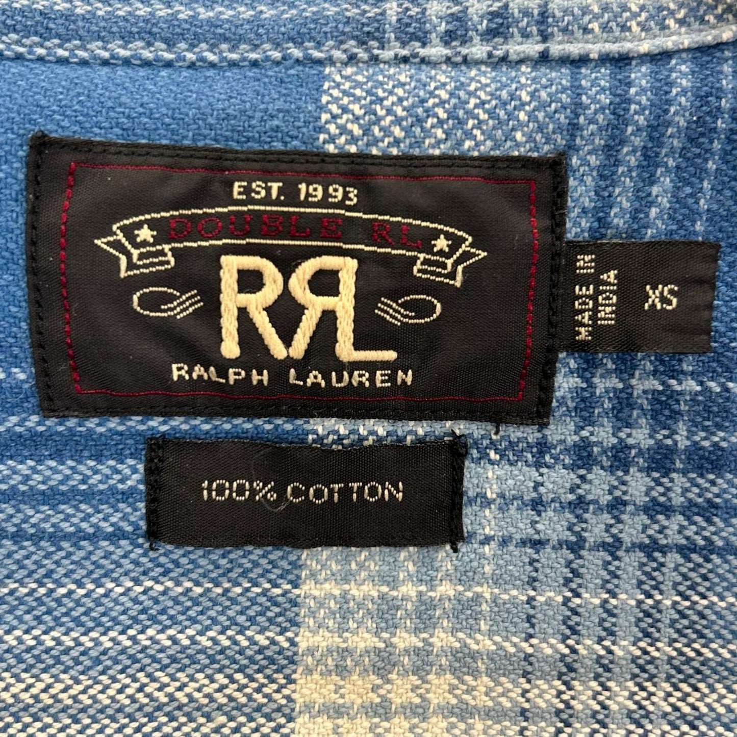RRL ダブルアールエル ブルー コットン ダブルポケット チェック シャツ トップス