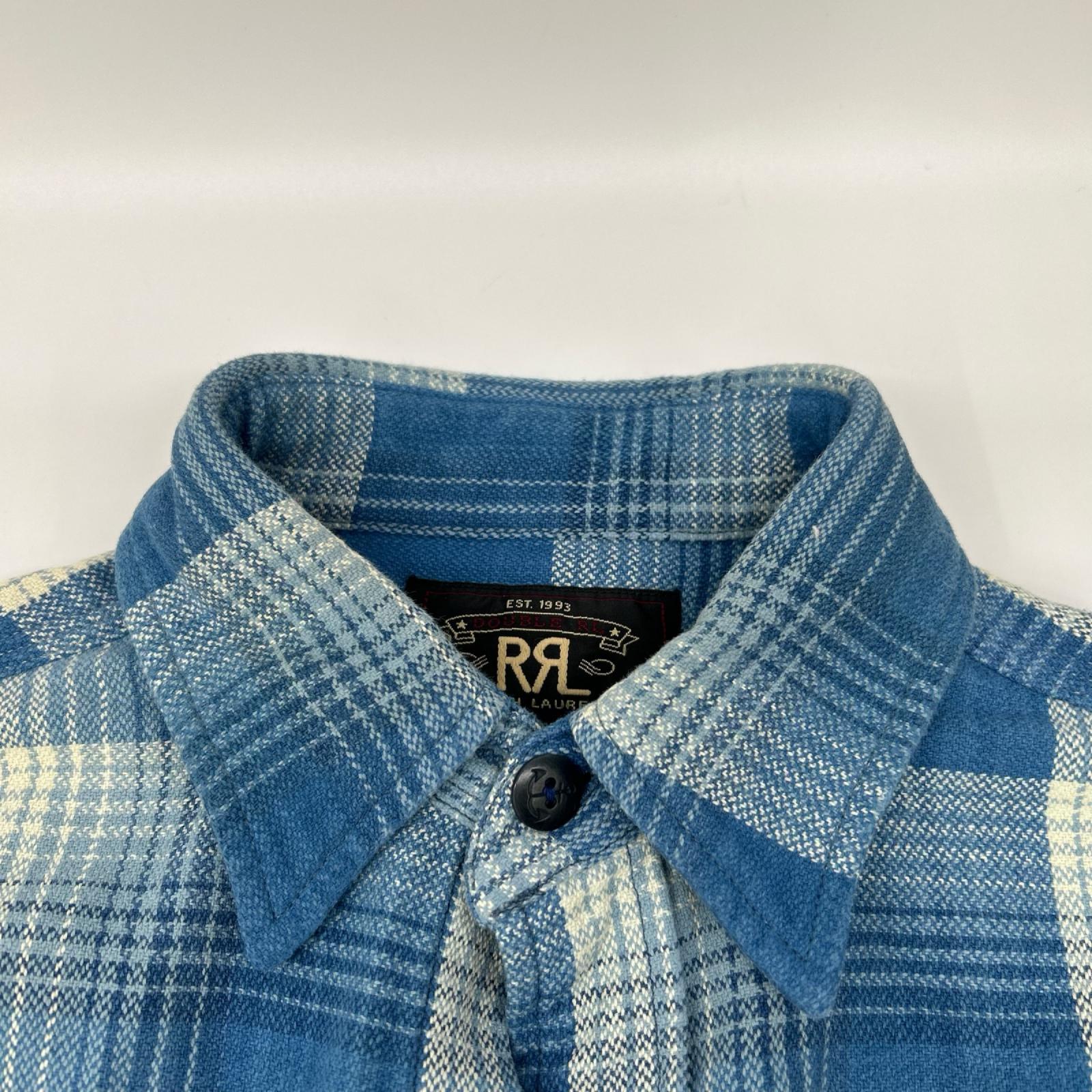 RRL ダブルアールエル ブルー コットン ダブルポケット チェック シャツ トップス