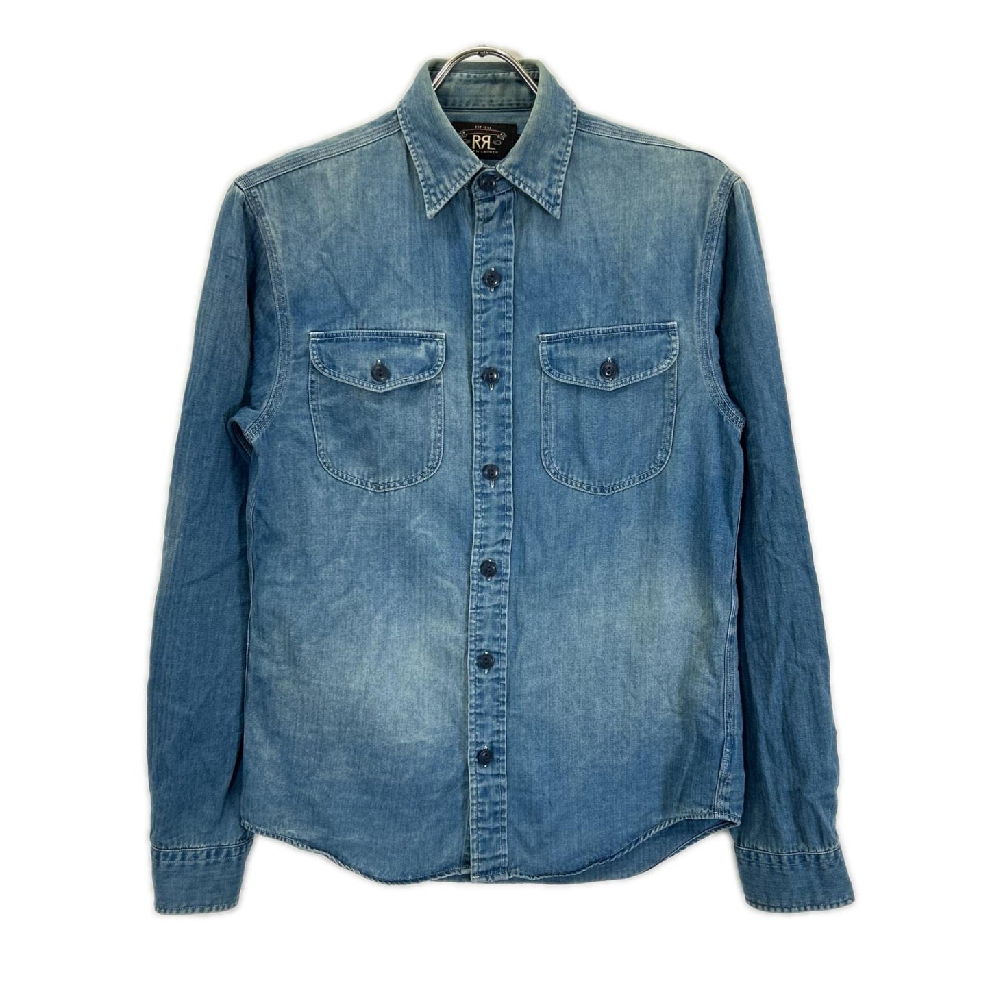RRL ダブルアールエル ブルー ヘリンボーン ツイル刺繍 ワークシャツ トップス