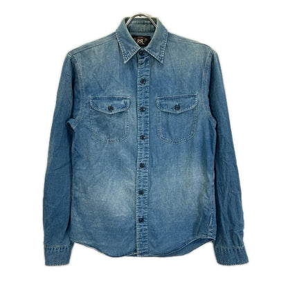 RRL ダブルアールエル ブルー ヘリンボーン ツイル刺繍 ワークシャツ トップス