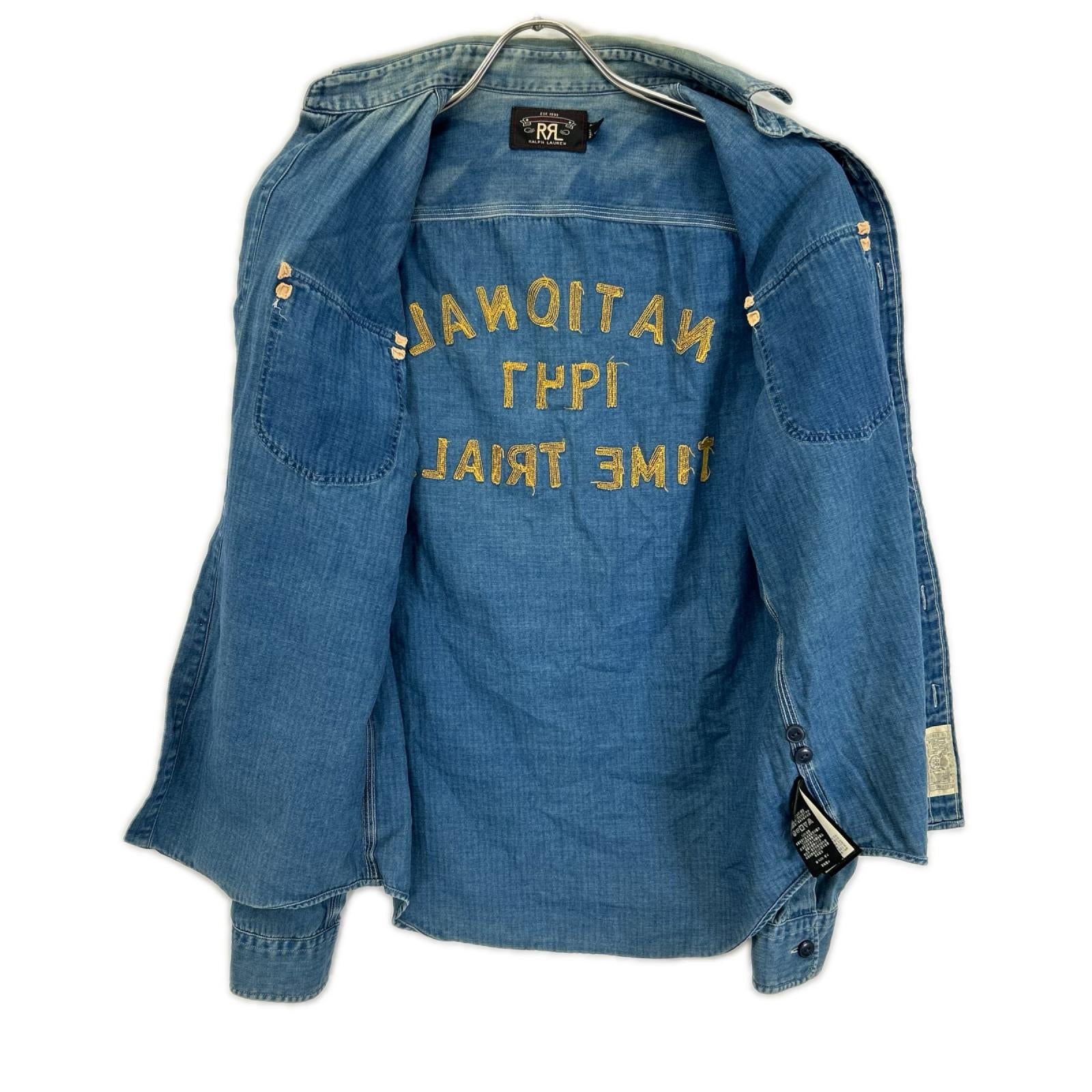 RRL ダブルアールエル ブルー ヘリンボーン ツイル刺繍 ワークシャツ トップス