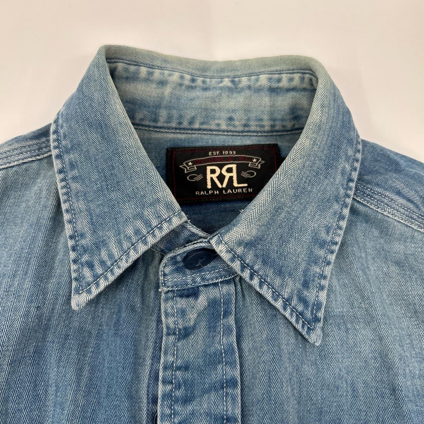 RRL ダブルアールエル ブルー ヘリンボーン ツイル刺繍 ワークシャツ トップス