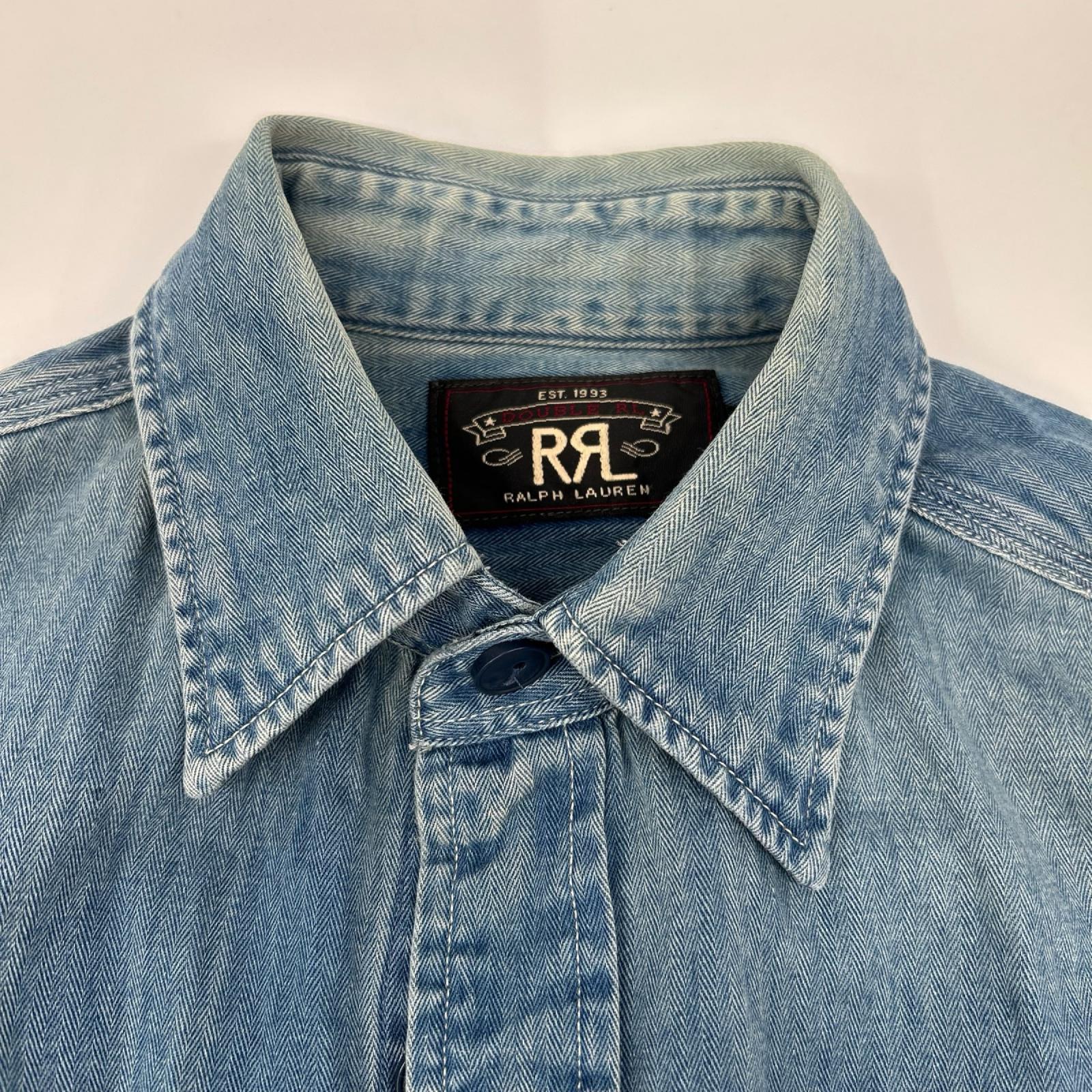 RRL ダブルアールエル ブルー ヘリンボーン ツイル刺繍 ワークシャツ トップス