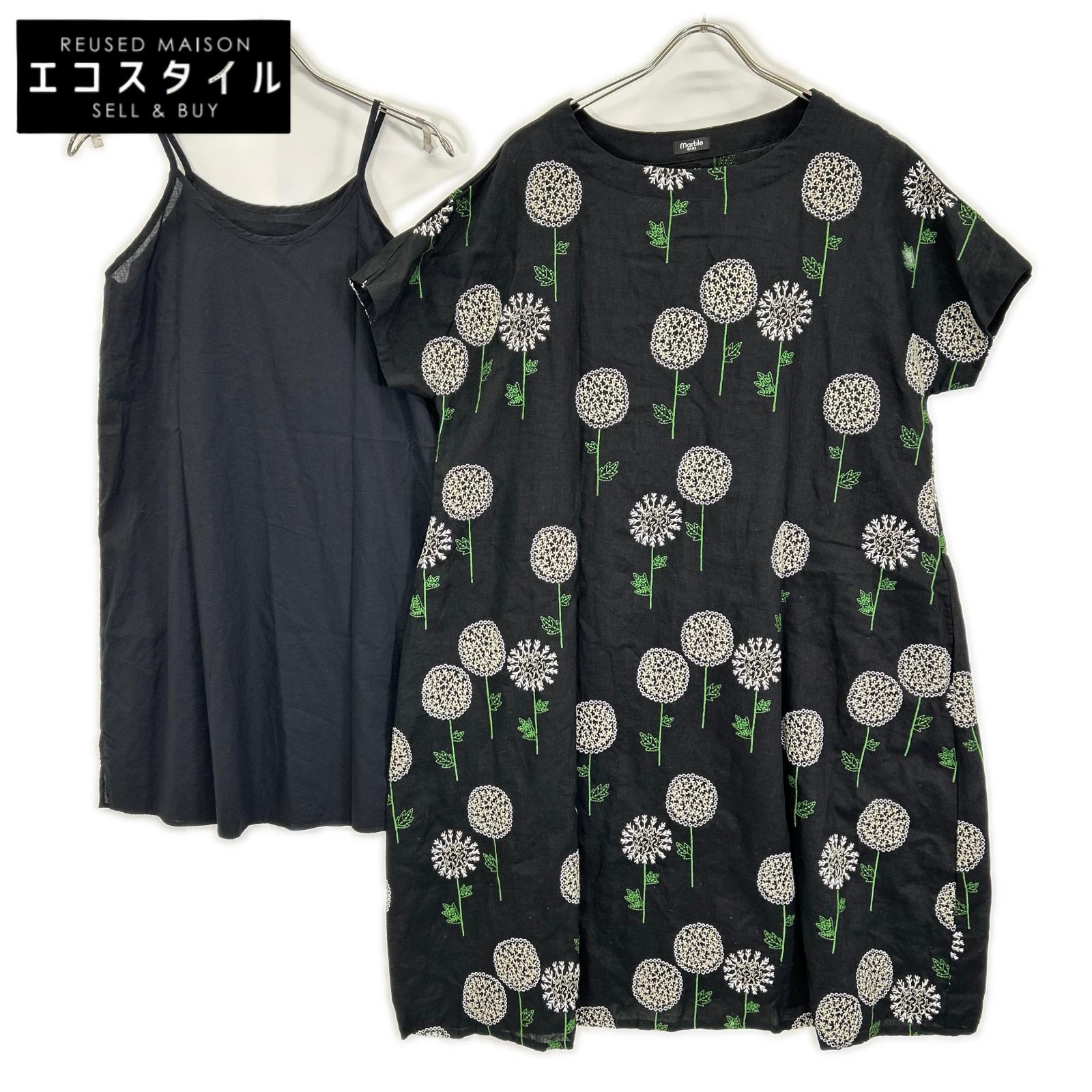 marble SUD マーブルシュッド ブラック EMB エキノプス リネン コットン 半袖 ワンピース ワンピース