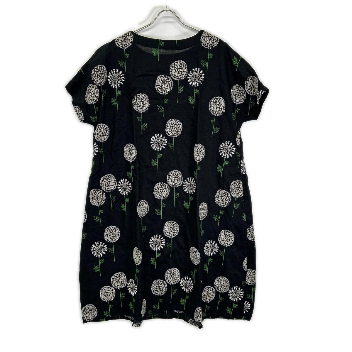 marble SUD Black EMB Echinops Linen-Cotton Short-Sleeve One-Piece