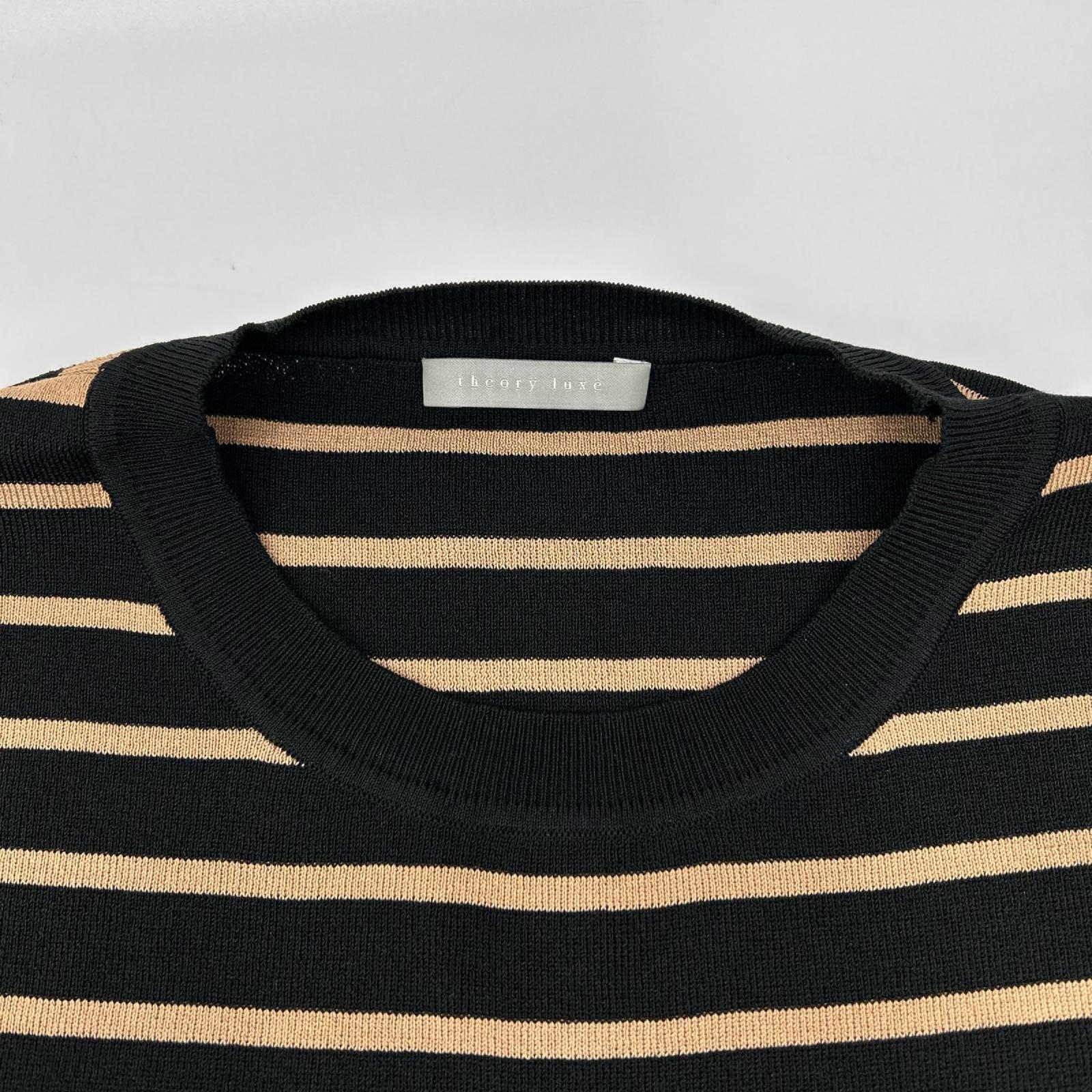 theory luxe セオリーリュクス 03-3201729 ブラック×ベージュ コクーンシルエット ボーダーニット トップス