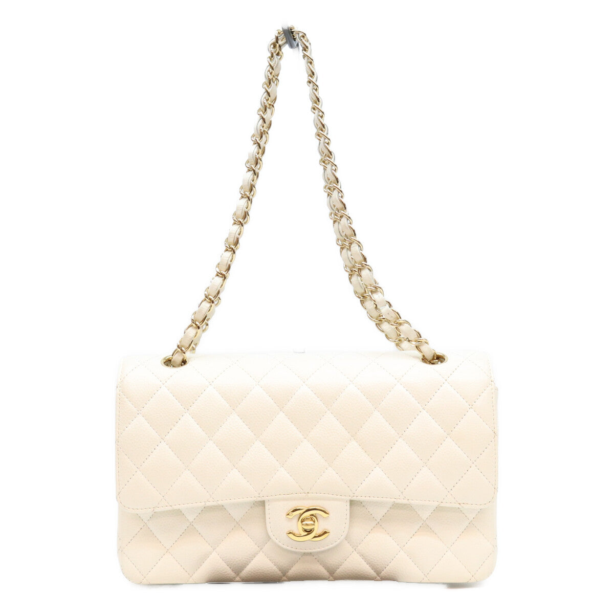 CHANEL シャネル 9番 A01112 白 キャビア G金具 マトラッセ25 クラシックフラップ ショルダーバッグ ショルダーバッグ