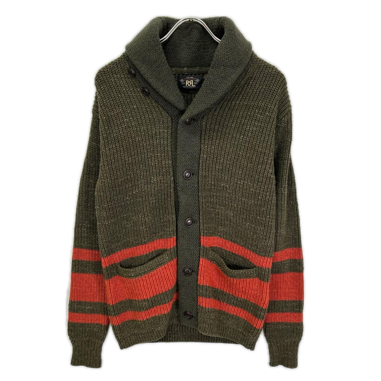 RRL ダブルアールエル カーキ×オレンジ ショールカラー ボタン カーディガン トップス