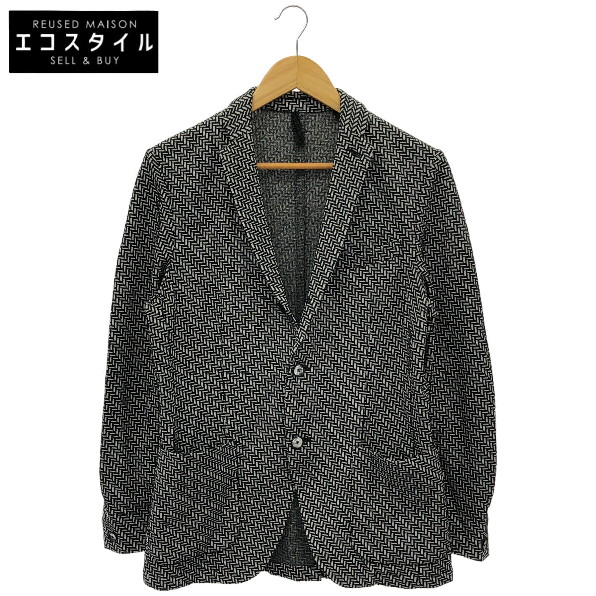 monsieur NICOLE ムッシュニコル PONTETORTO製 ブラック×ホワイト ジオメトリック柄ジャージージャケット トップス