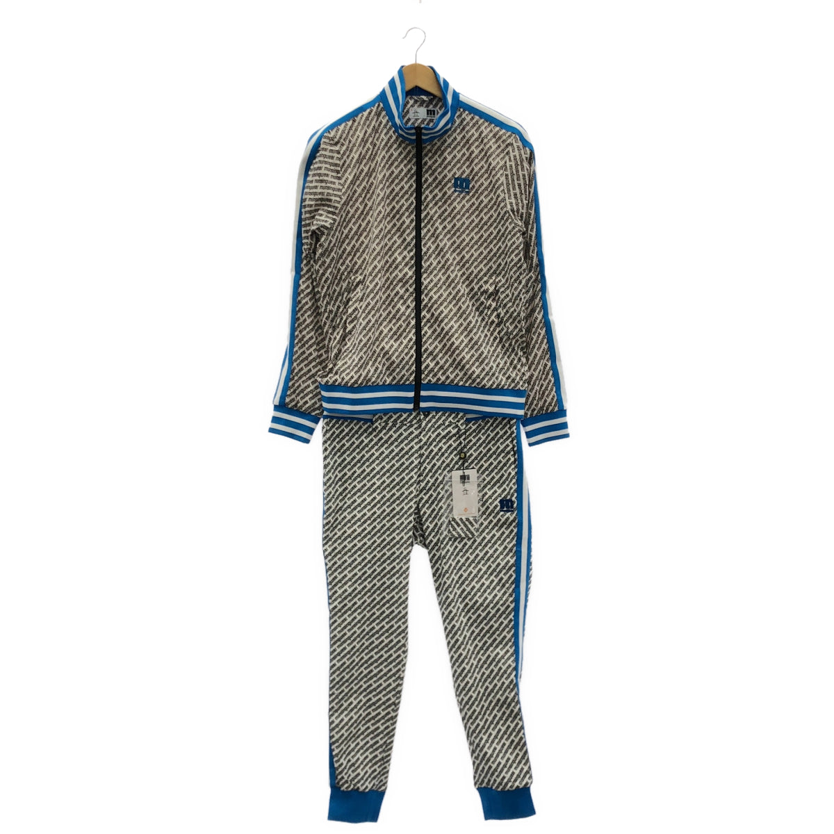 Munsingwear マンシングウェア ホワイト×ブルー レジメンタル ロゴ セットアップ トップス