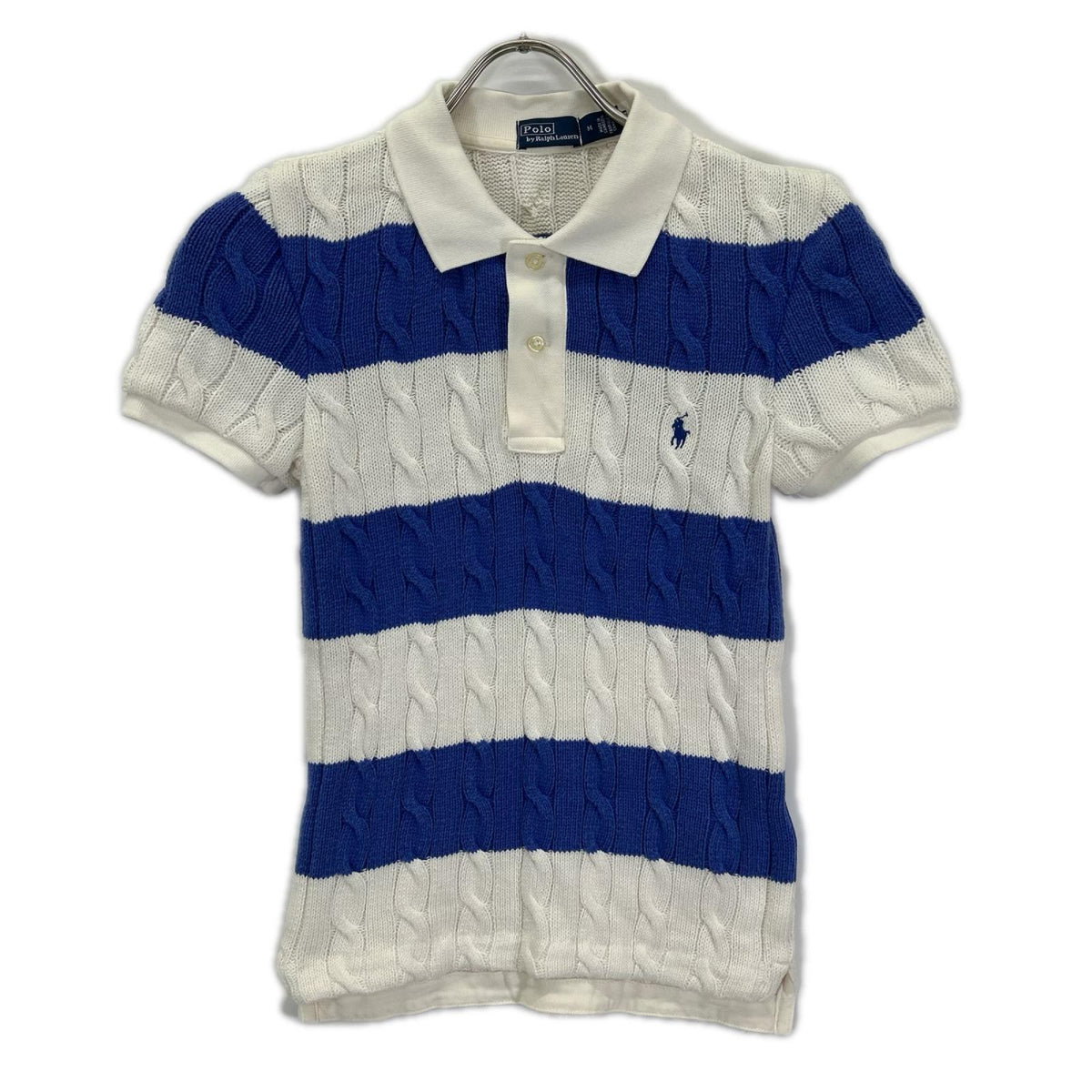 POLObyRalphLauren ポロラルフローレン ホワイト×ブルー ボーダー ポニー刺繍 半袖ニット トップス