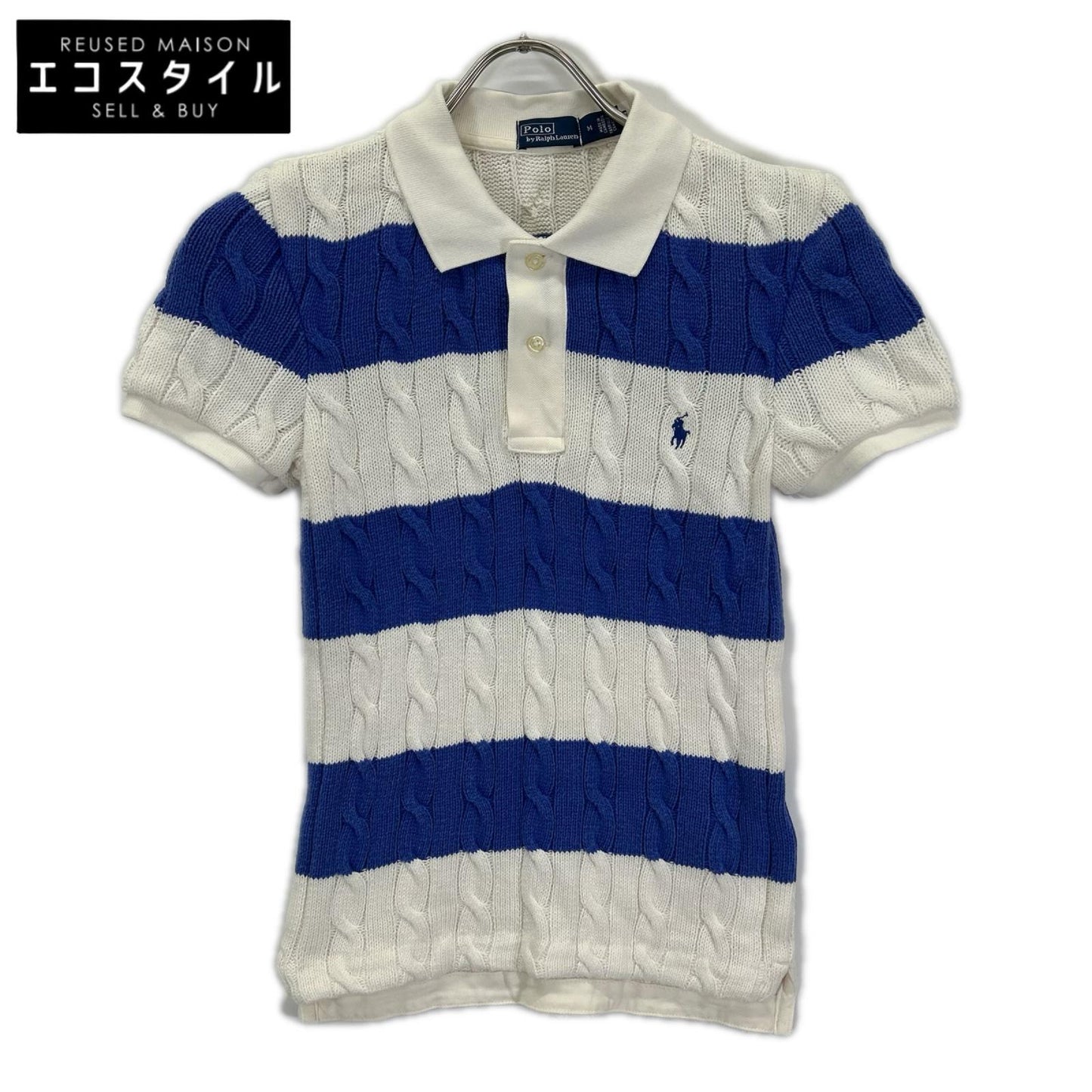 POLObyRalphLauren ポロラルフローレン ホワイト×ブルー ボーダー ポニー刺繍 半袖ニット トップス