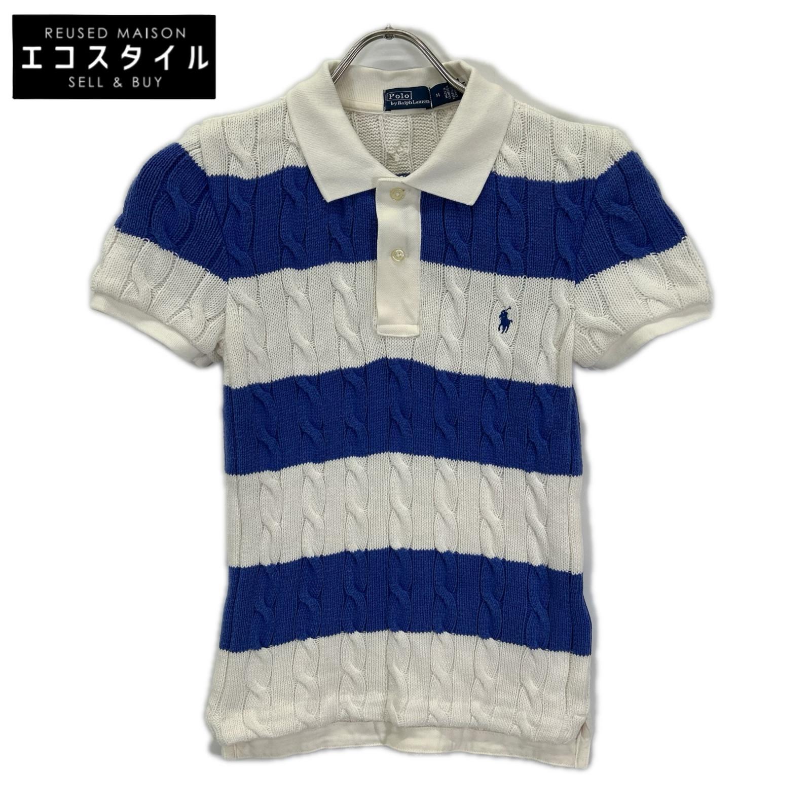 POLObyRalphLauren ポロラルフローレン ホワイト×ブルー ボーダー ポニー刺繍 半袖ニット トップス