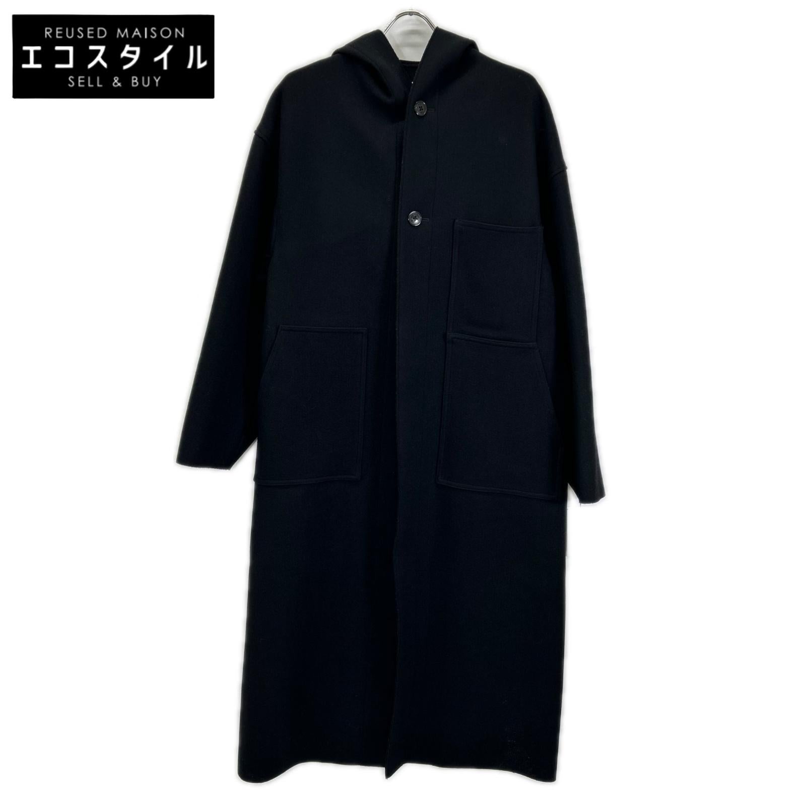 HYKE ハイク 232-17397 ブラック ウール MELTON HOODED WORK COAT コート