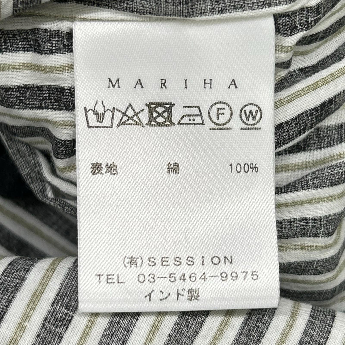 MARIHA マリハ ブラック×ベージュ コットン ストライプ 草原の光のカフタン ドレス ワンピース