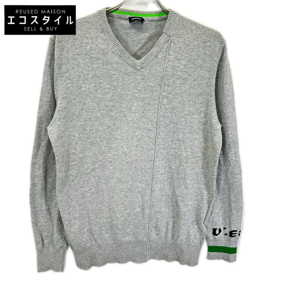 DIESEL ディーゼル グレー×グリーン Vネックニット トップス