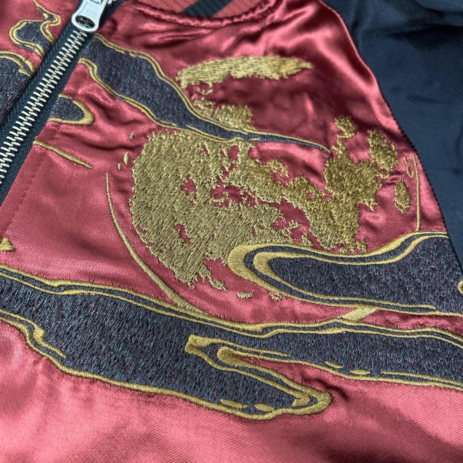 絡繰魂 レッド×ブラック 猫又舞踏 刺繍 リバーシブル スカジャン ジャケット