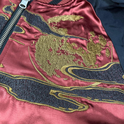 絡繰魂 レッド×ブラック 猫又舞踏 刺繍 リバーシブル スカジャン ジャケット