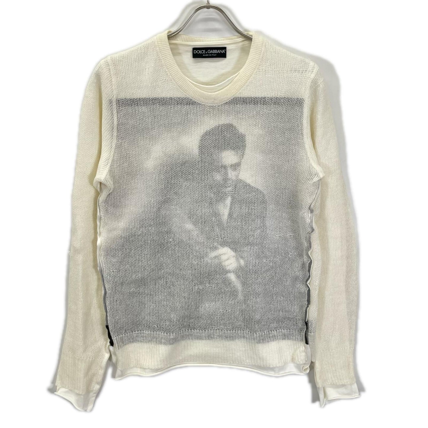 DOLCE&GABBANA ドルチェアンドガッバーナ GB154K ホワイト メッシュレイヤード プリントロングTシャツ トップス