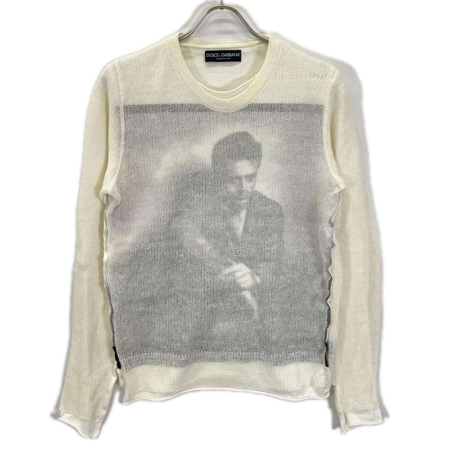 DOLCE&GABBANA ドルチェアンドガッバーナ GB154K ホワイト メッシュレイヤード プリントロングTシャツ トップス