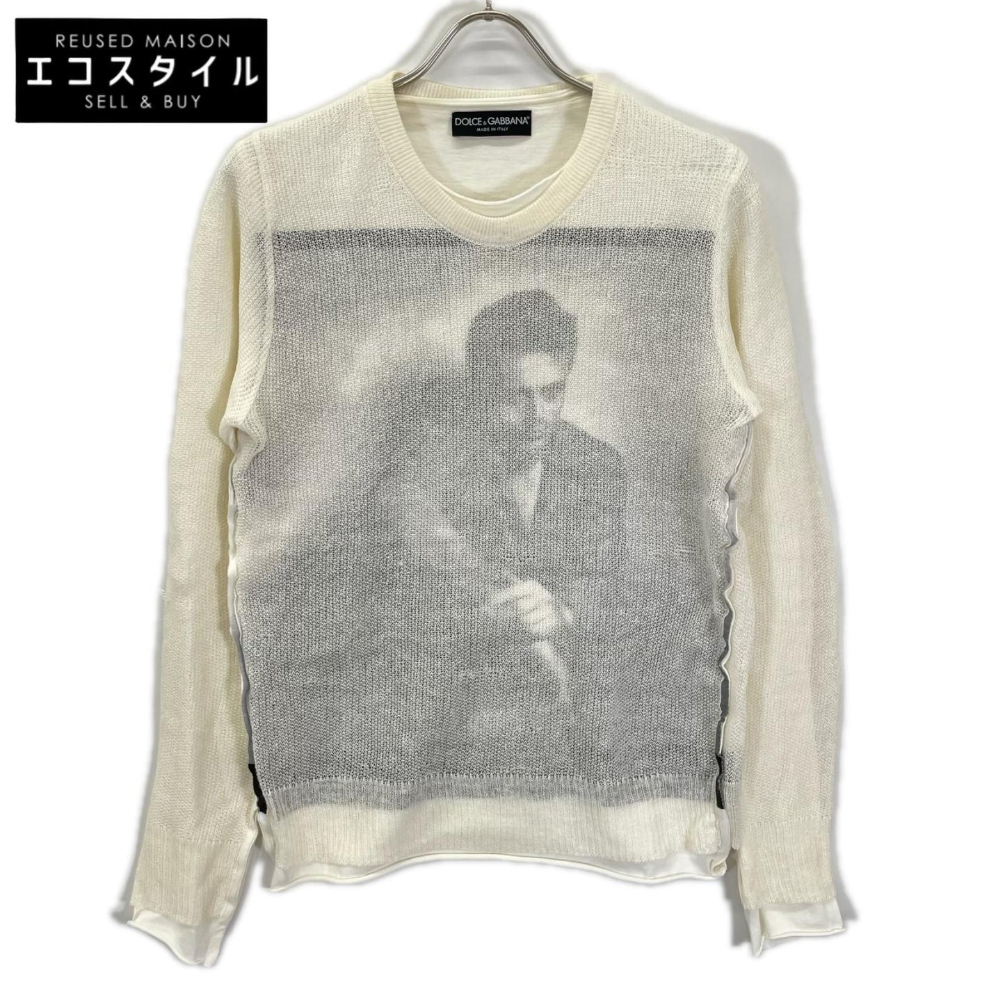 DOLCE&GABBANA ドルチェアンドガッバーナ GB154K ホワイト メッシュレイヤード プリントロングTシャツ トップス