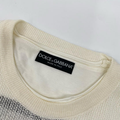 DOLCE&GABBANA ドルチェアンドガッバーナ GB154K ホワイト メッシュレイヤード プリントロングTシャツ トップス
