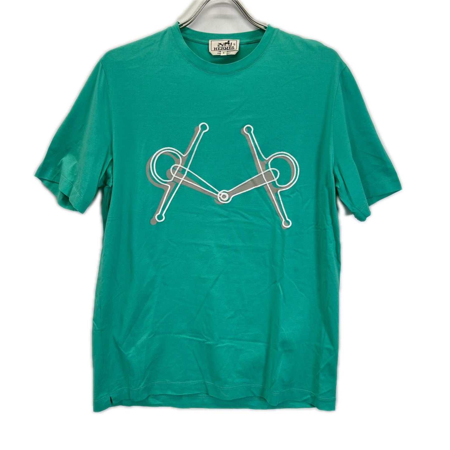 HERMES エルメス 19SS ホワイト×グリーン×グレー ソルド品 総柄 クルーネックTシャツ トップス