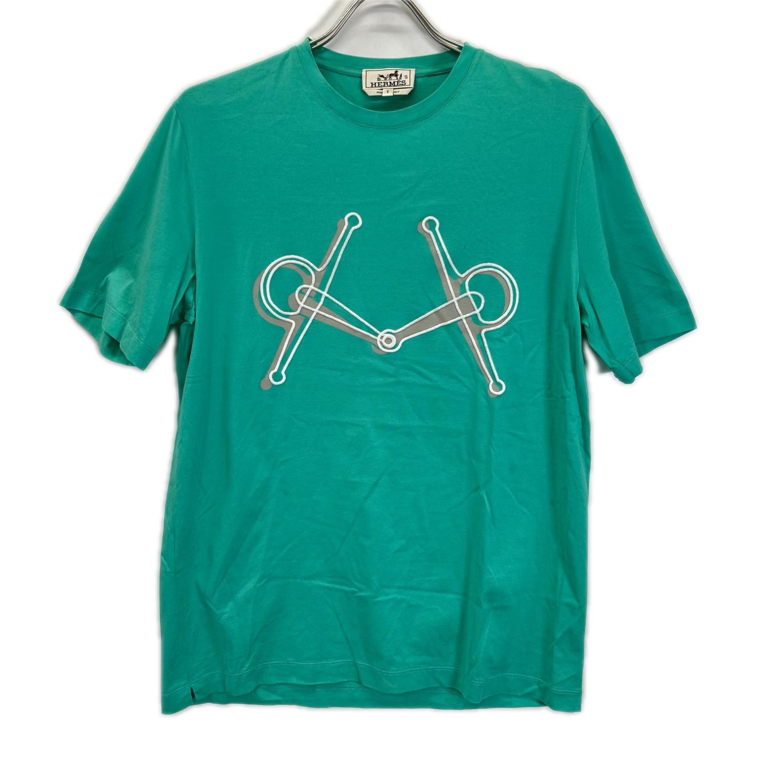HERMES エルメス 19SS ホワイト×グリーン×グレー ソルド品 総柄 クルーネックTシャツ トップス