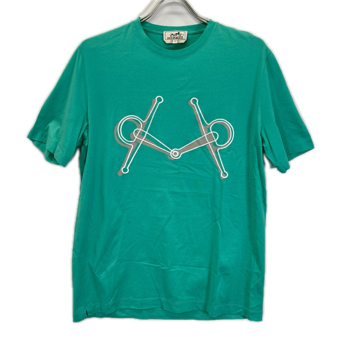 HERMES エルメス 19SS ホワイト×グリーン×グレー ソルド品 総柄 クルーネックTシャツ トップス
