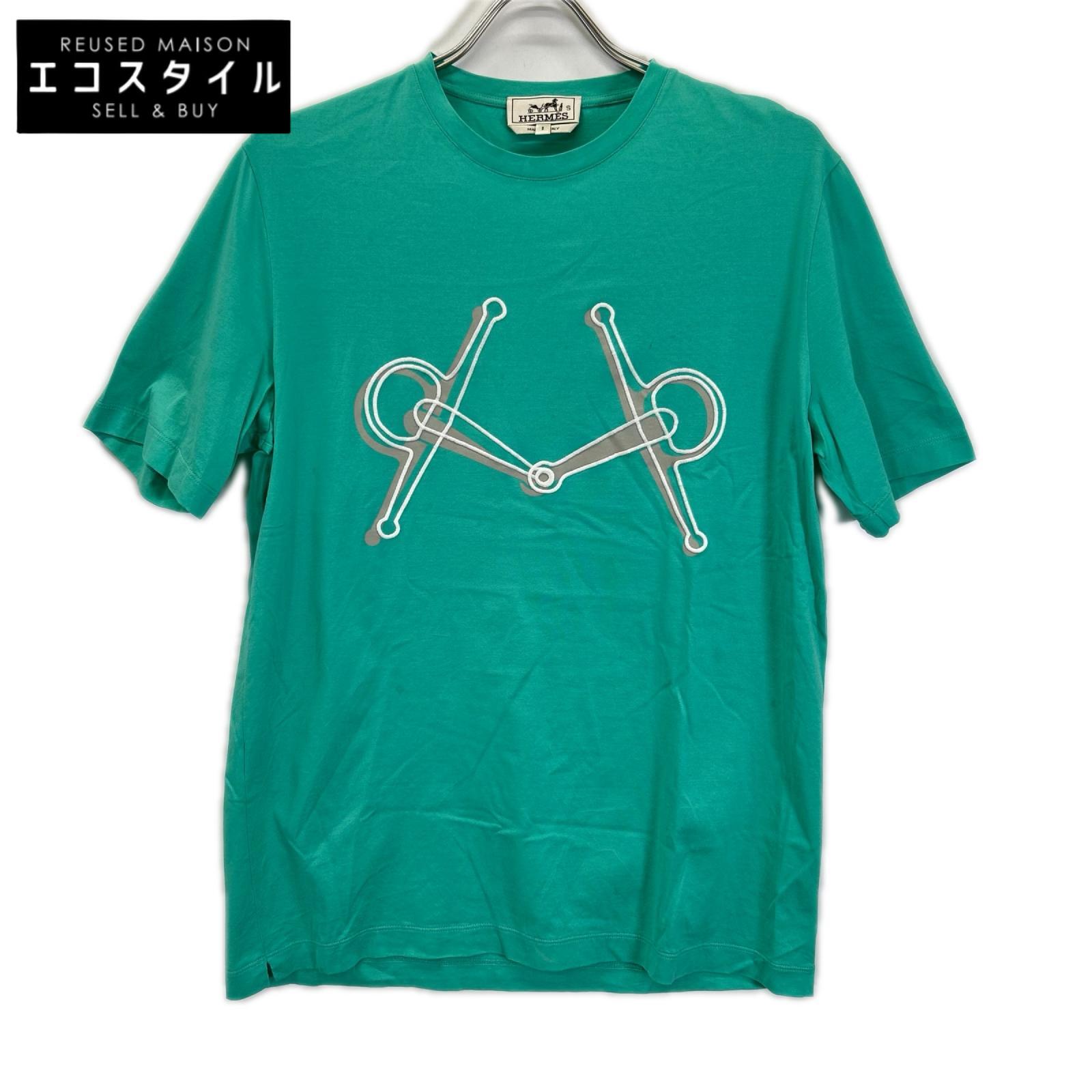 HERMES エルメス 19SS ホワイト×グリーン×グレー ソルド品 総柄 クルーネックTシャツ トップス