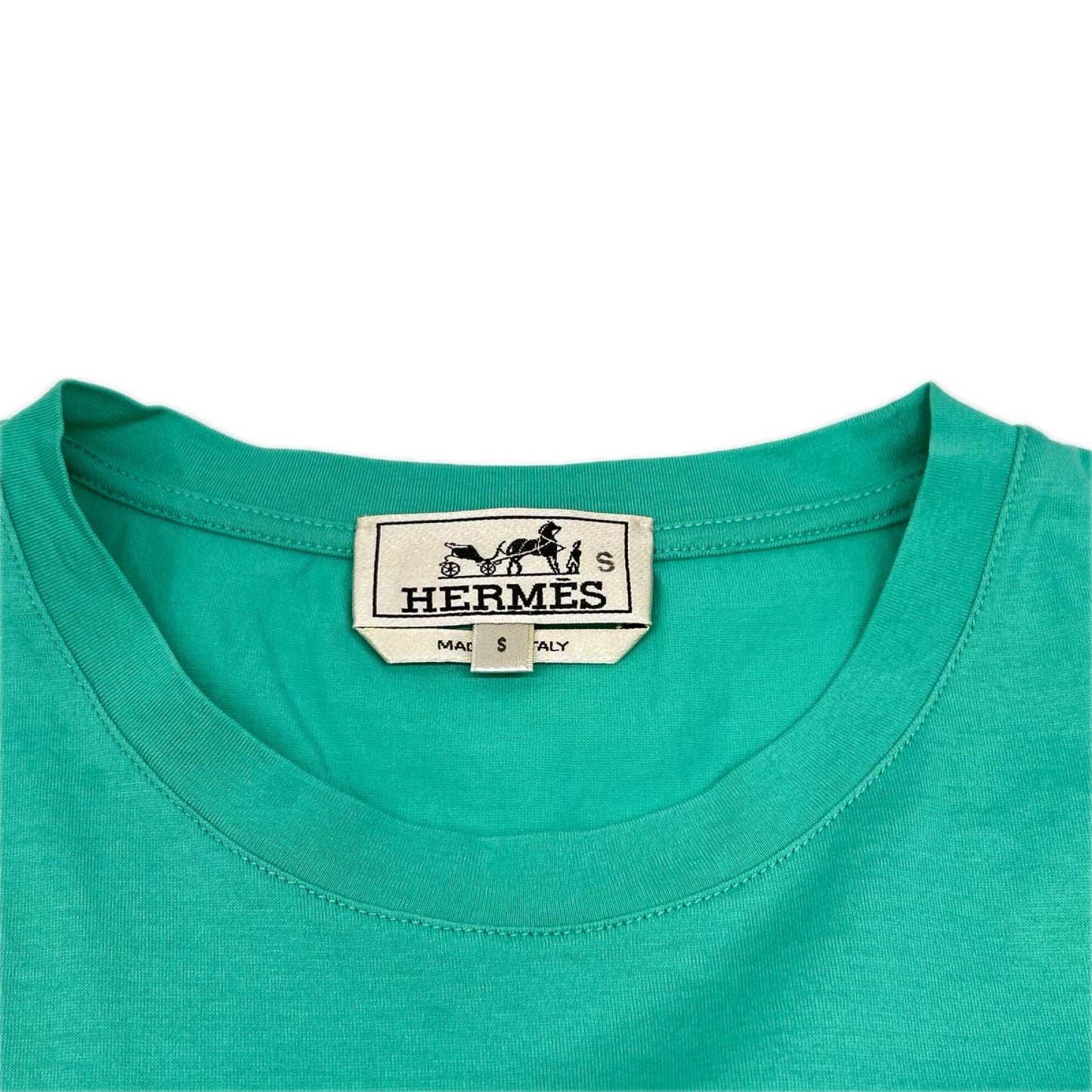 HERMES エルメス 19SS ホワイト×グリーン×グレー ソルド品 総柄 クルーネックTシャツ トップス