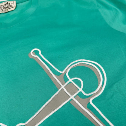 HERMES エルメス 19SS ホワイト×グリーン×グレー ソルド品 総柄 クルーネックTシャツ トップス