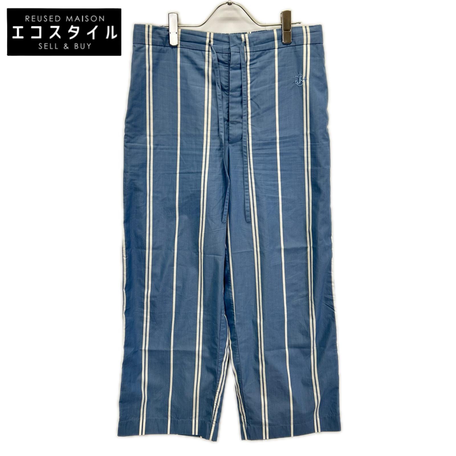 JIL SANDER+ ジルサンダープラス ZSPMBS0004 ブルー ストライプ コットン リラックス パンツ ボトムス