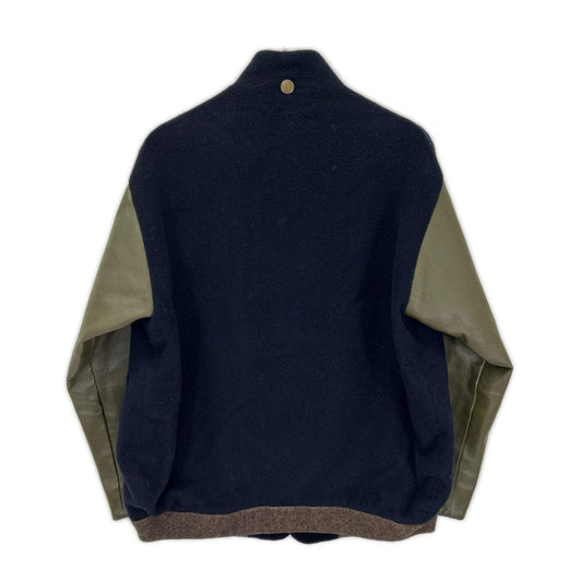 the sakaki The Sakaki navy×khaki leather-sleeved varsity jacket jacket