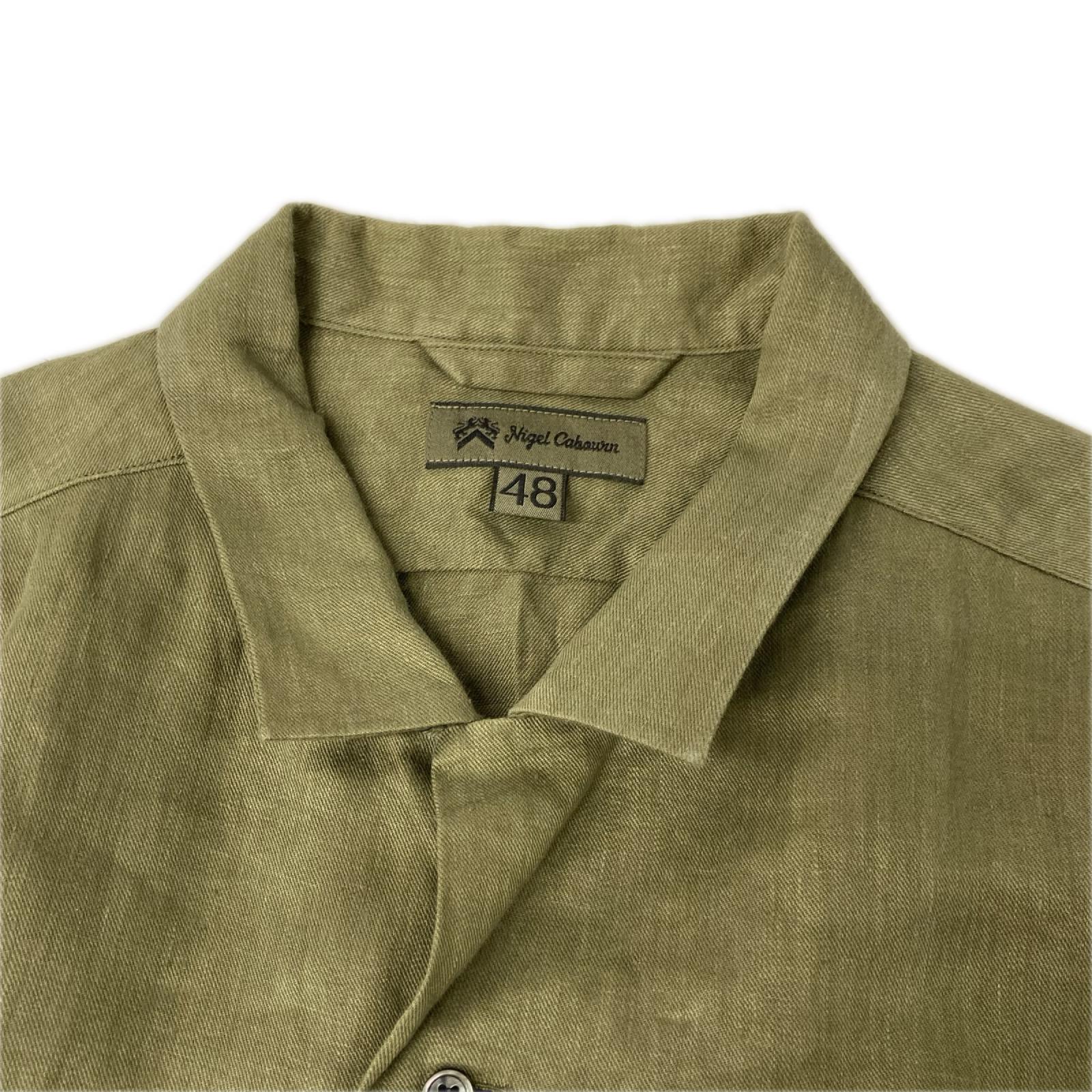 NIGEL CABOURN ナイジェルケーボン カーキ LINEN TWILL オープンカラー SS シャツ トップス