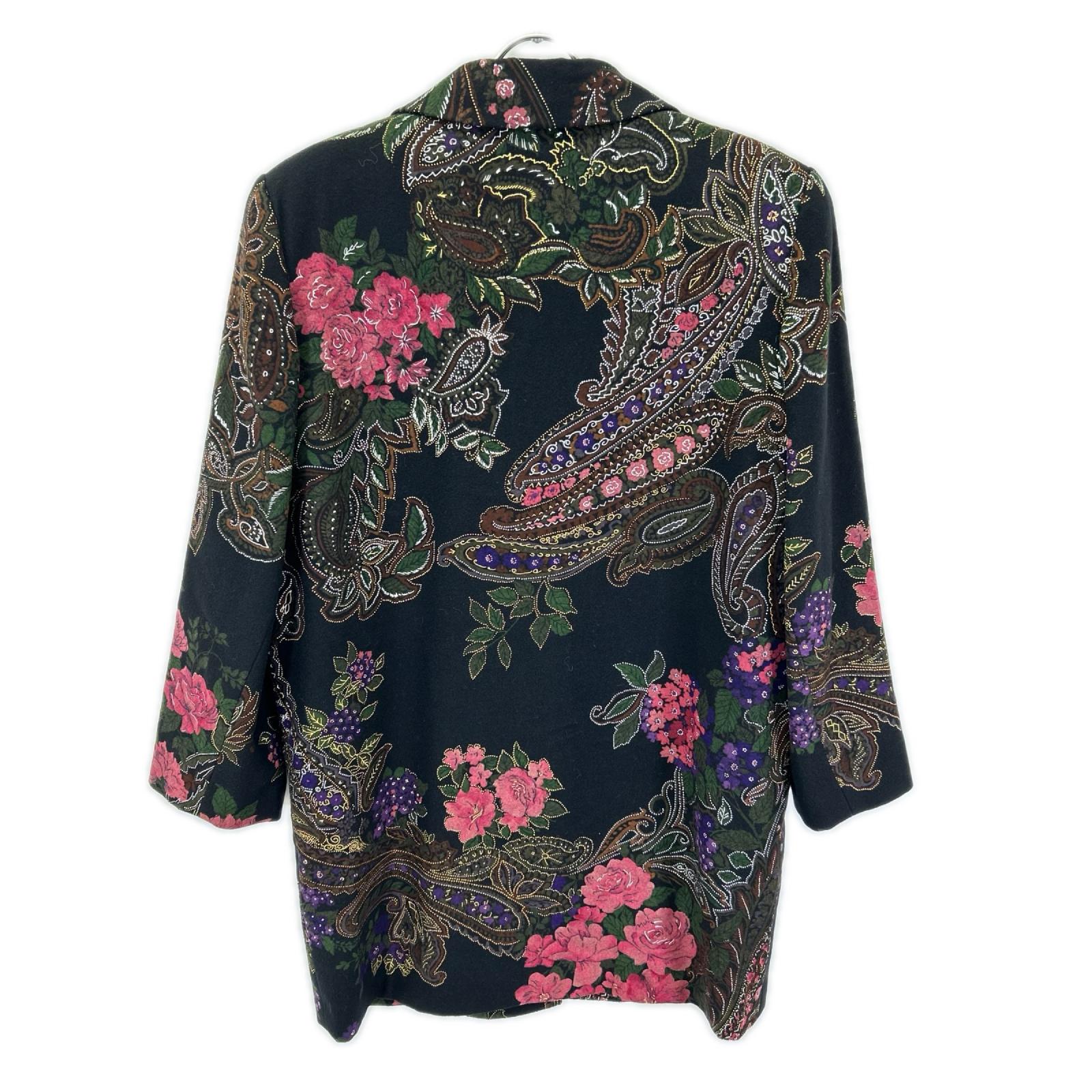 LEONARD レオナール ブラック×マルチカラー カシミヤ混 花柄 チェスターコート コート